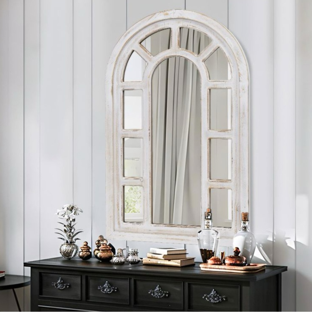 Elegant White Arched Wall Mirror
